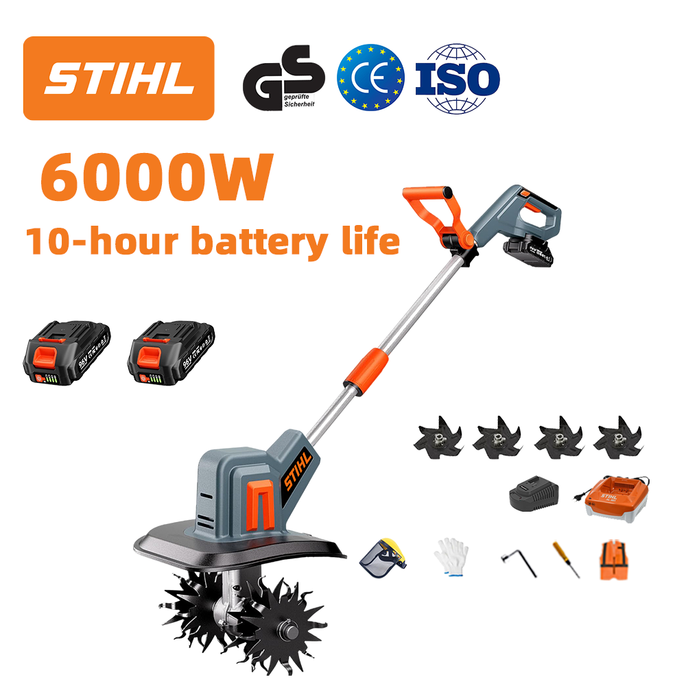 (Duração da bateria: 10 horas) Arado de 6000 W + bateria de lítio de 96 V * 2 + carregador rápido * 1 + lâmina de arado * 4 + vários acessórios