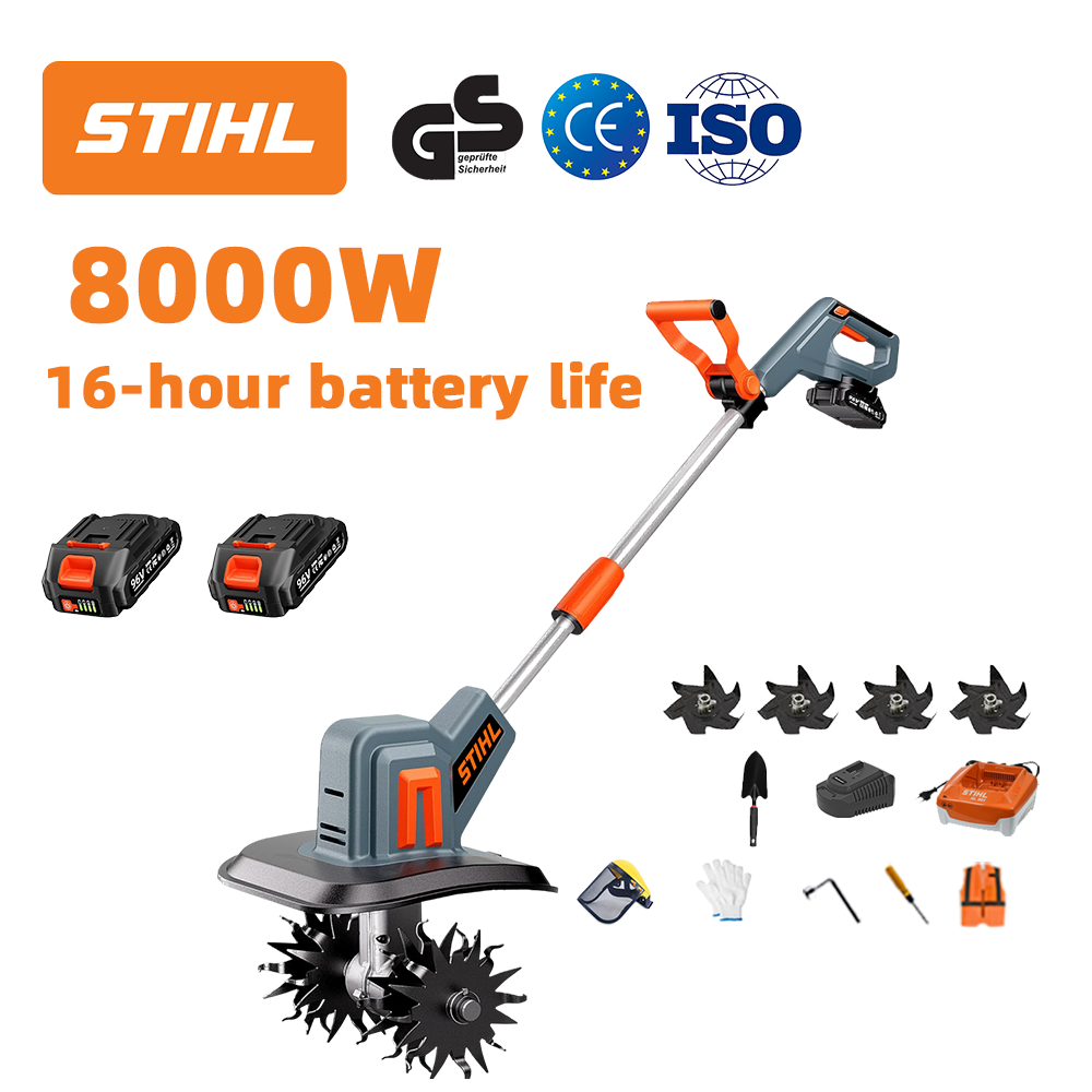 (Duração da bateria: 16 horas) Arado de 8000 W + bateria de lítio de 96 V * 2 + carregador rápido * 1 + pá * 1 + lâmina de arado * 4 + vários acessórios